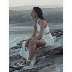 Commense White Halter Maxi Dress Cutout Slit Formal Wedding Guest‎ Party size XS